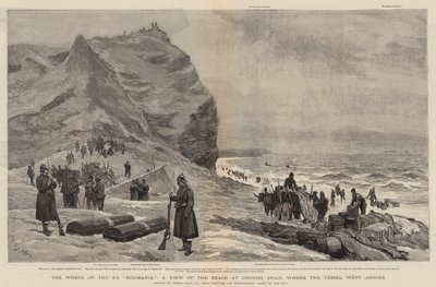 Le naufrage du SS Roumania, vue de la plage de Gronho, Espagne, où le navire s